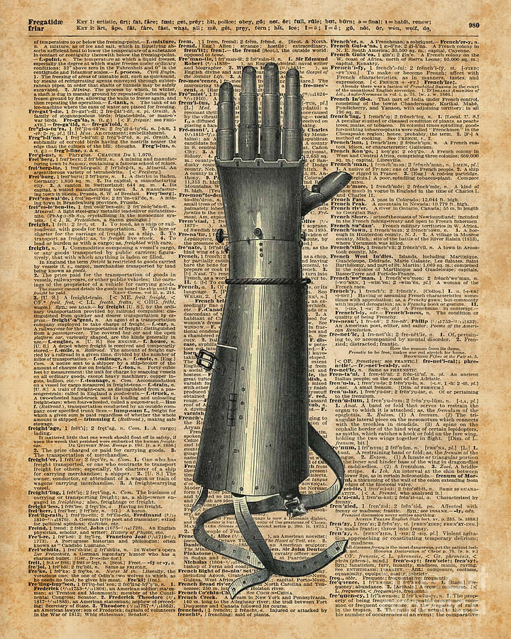 Robocop Digital Art - Robo Hand,Artifical Arm Dictionary Art by Anna W