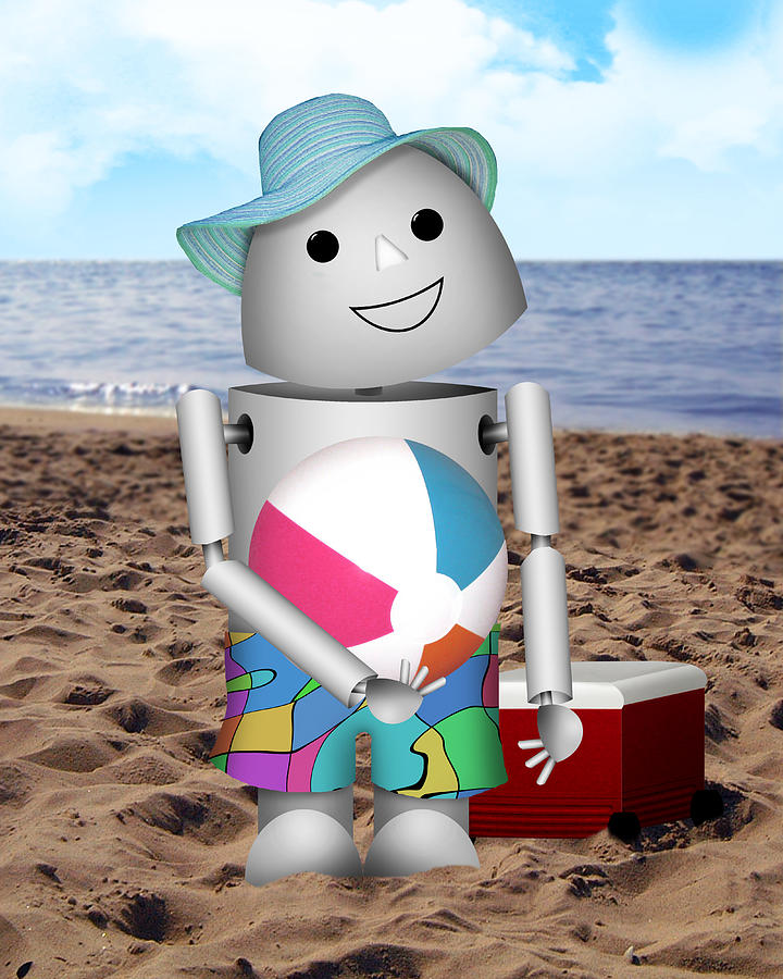 Summer Digital Art - Robo-x9 at the Beach by Gravityx9 Designs