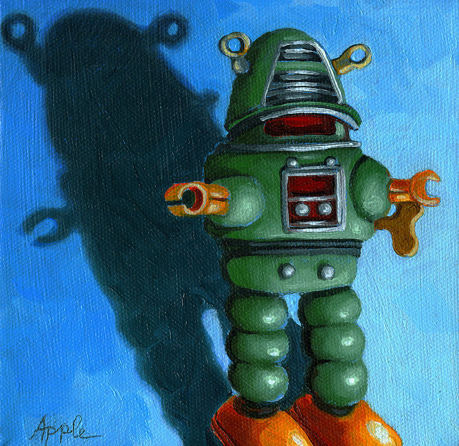 Space Painting - Robot Dream - realism still life painting by Linda Apple