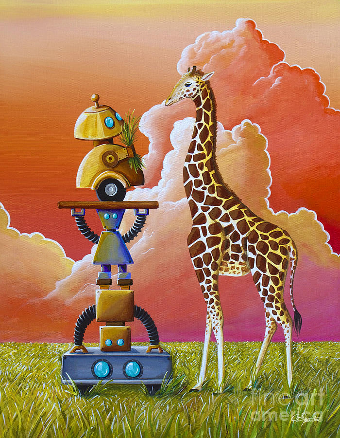 Robots On Safari Painting by Cindy Thornton