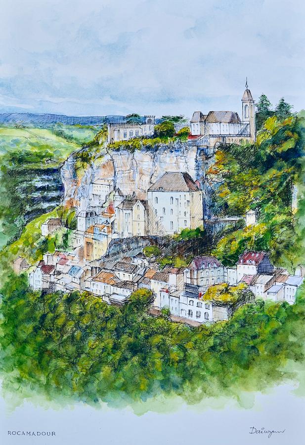 Rocamadour Aquarelle France Painting by Dai Wynn
