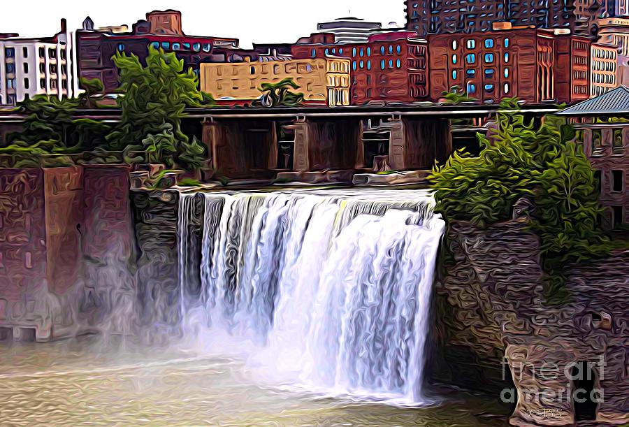 Rochester New York High Falls Expressionist Effect Mixed Media by Rose Santuci-Sofranko