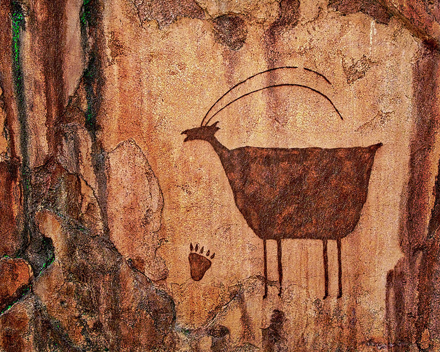 Rock Art Panel with Deer and Paw Print Photograph by C VandenBerg