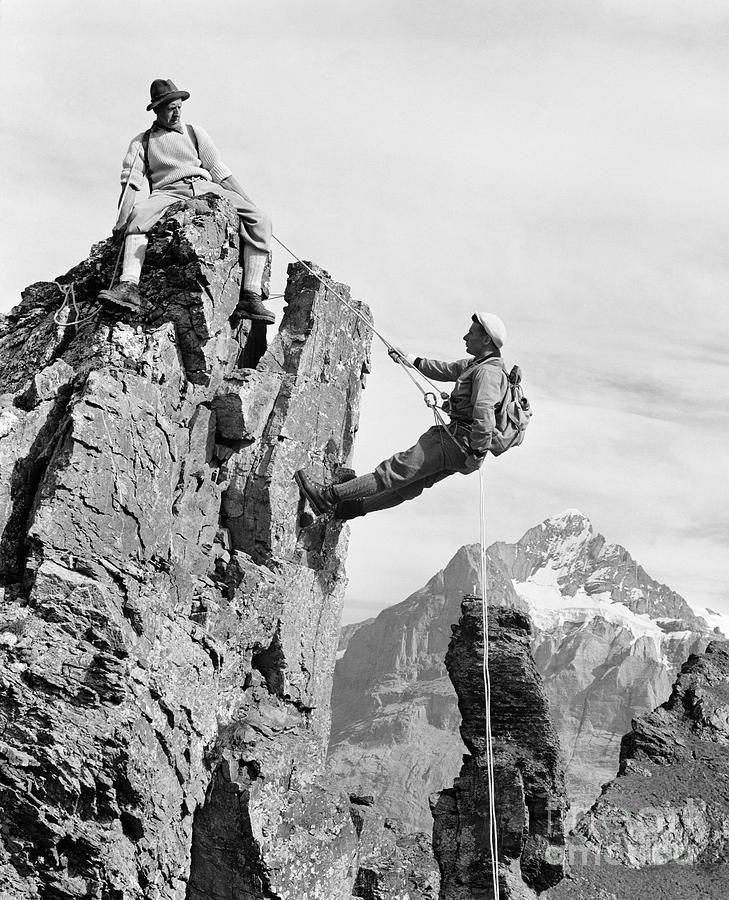 Rock Climbers, Switzerland, C.1950-60s Photograph by Luthy/ClassicStock