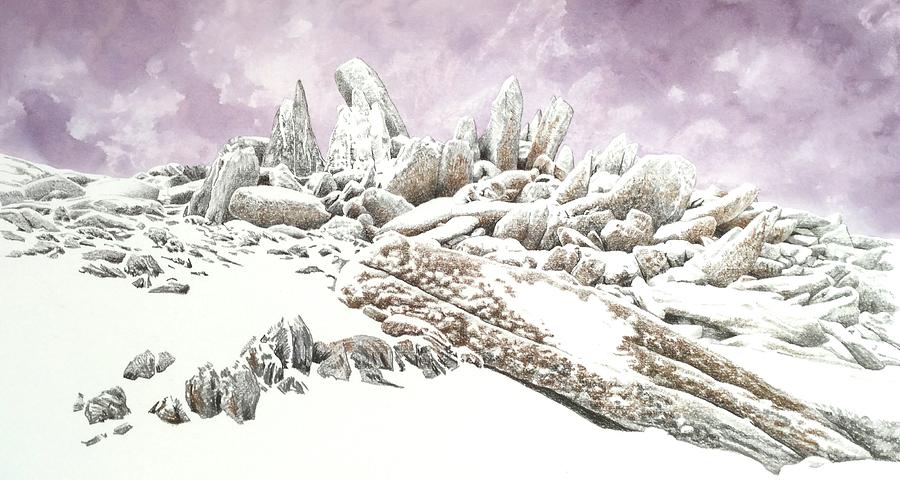 Winter Painting - Rock formation on Glyder Fach by Alwyn Dempster Jones