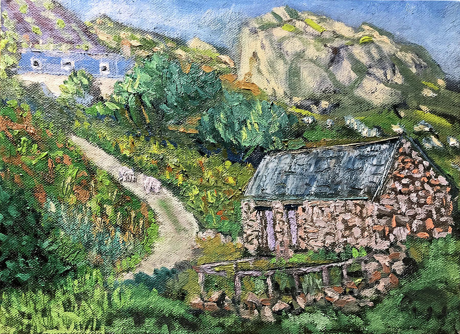 Rock House and Goats Painting by Michael Daniels