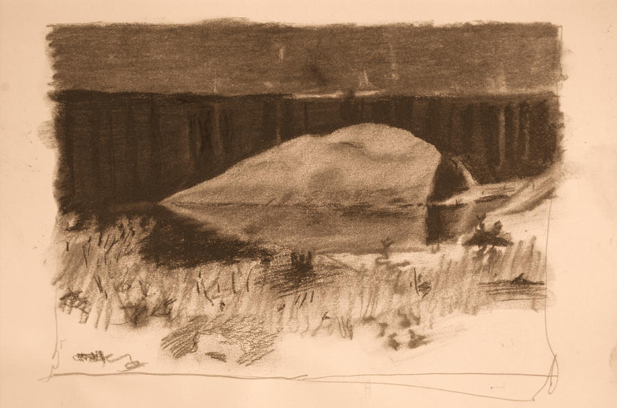 Rock in Lake Drawing by Robert Bissett