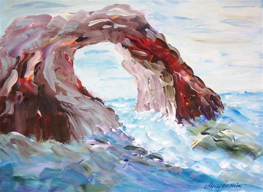 Rock Painting - Rock in the Mediteranean by Mary Sedici