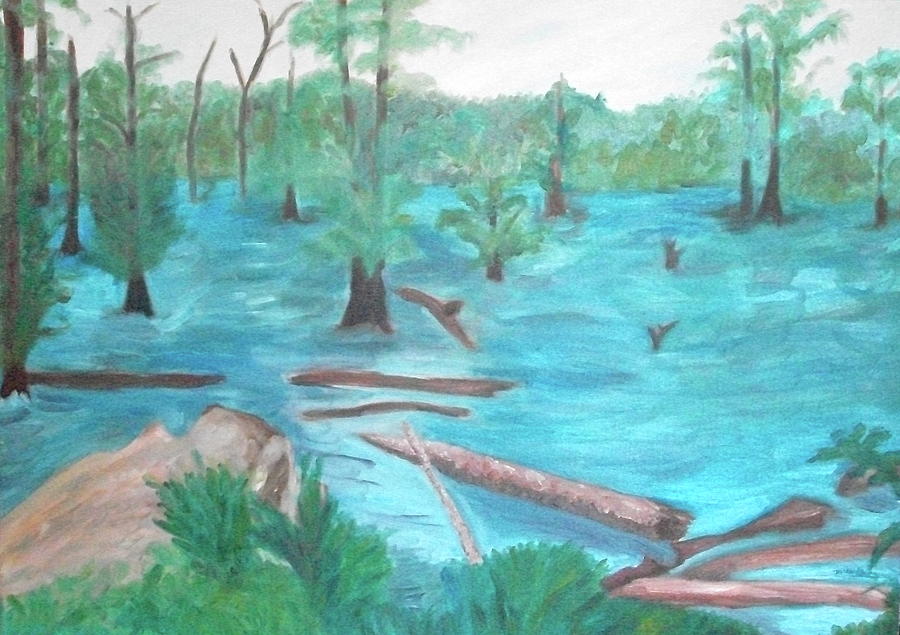 Rock, Logs and Trees Painting by Michelle Gilmore