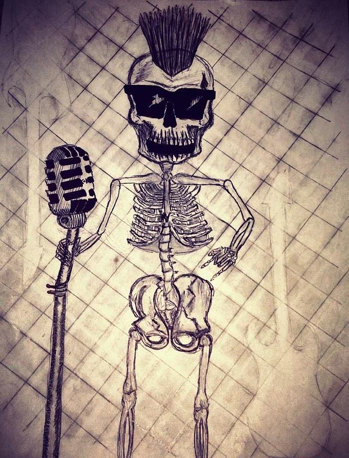 Rock N Roll Skeleton  Drawing by Heather Donaldson