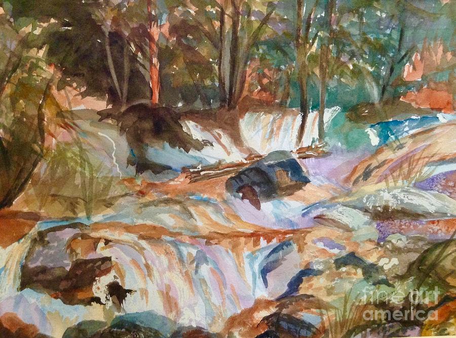 Rock Strewn Waterfall Painting by Ellen Levinson