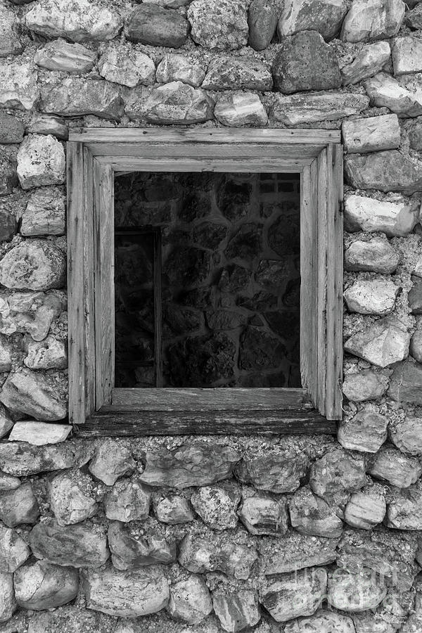 Rock Wall Window Grayscale Photograph by Jennifer White