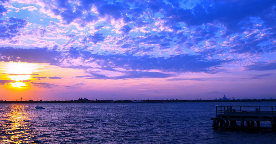 Sunset Photograph - Rockaway Point Dock Sunset Violet Orange by Maureen E Ritter