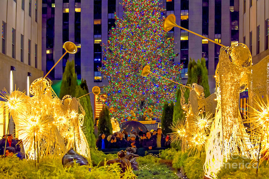 Rockefeller Center Christmas Tree Photograph - Rockefeller Center Christmas Tree and Angels by Regina Geoghan