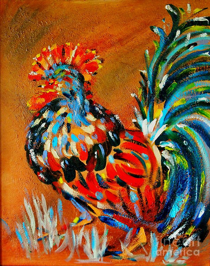 Rockin Blue Rooster Painting by Kristine Anderson