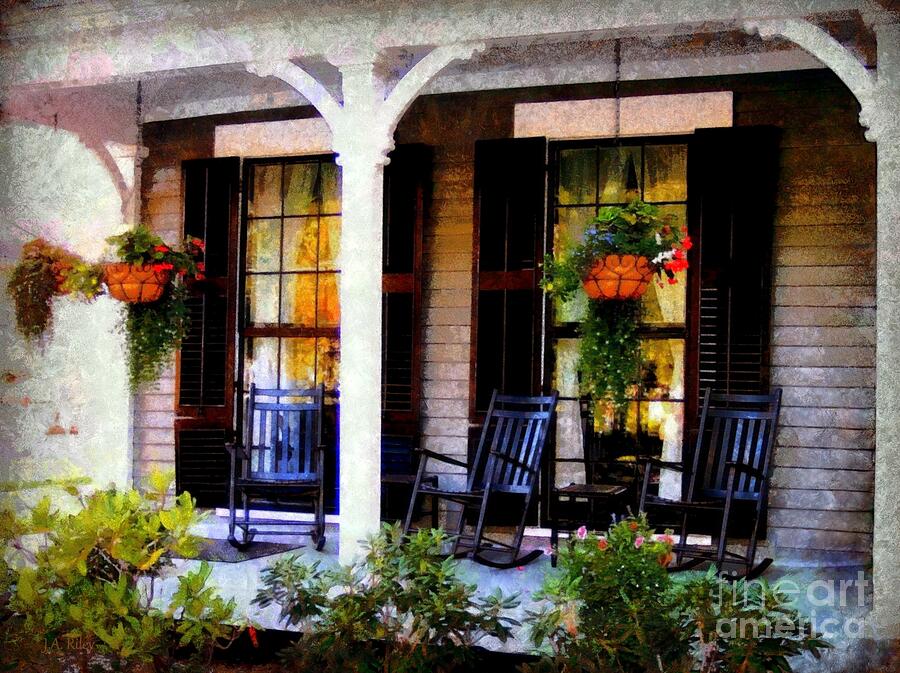 Rocking chairs on a Country porch  Photograph by Janine Riley