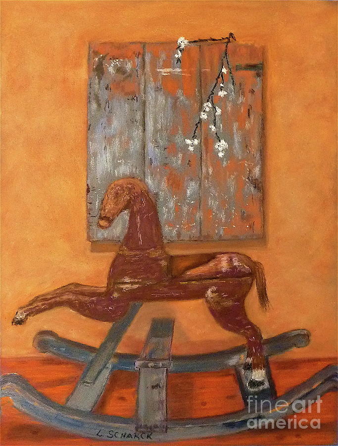 Rocking Horse Painting - Rocking Horse and Barn Door by Linda Scharck