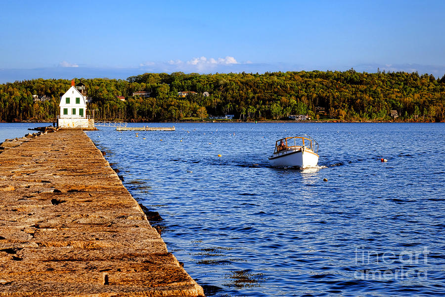 Rockland Harbor Breakwater Light and Passing Craft Photograph by Olivier Le Queinec