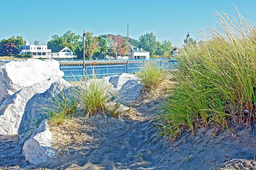 Rocks and Beach Grasses by Grand Haven Channel to Lake Michigan, Michigan Photograph by Ruth Hager