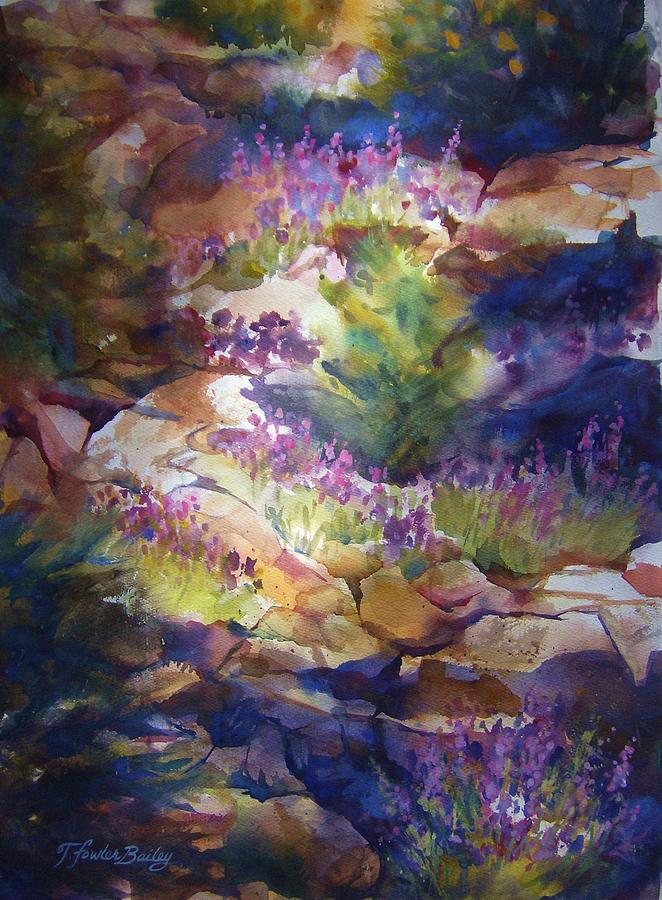 Pine Trees Painting - Rocks and Lupine    SOLD by Therese Fowler-Bailey