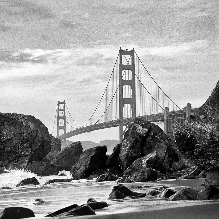 Golden Gate Bridge Photograph - Rocks and the Bridge by Hans Mauli