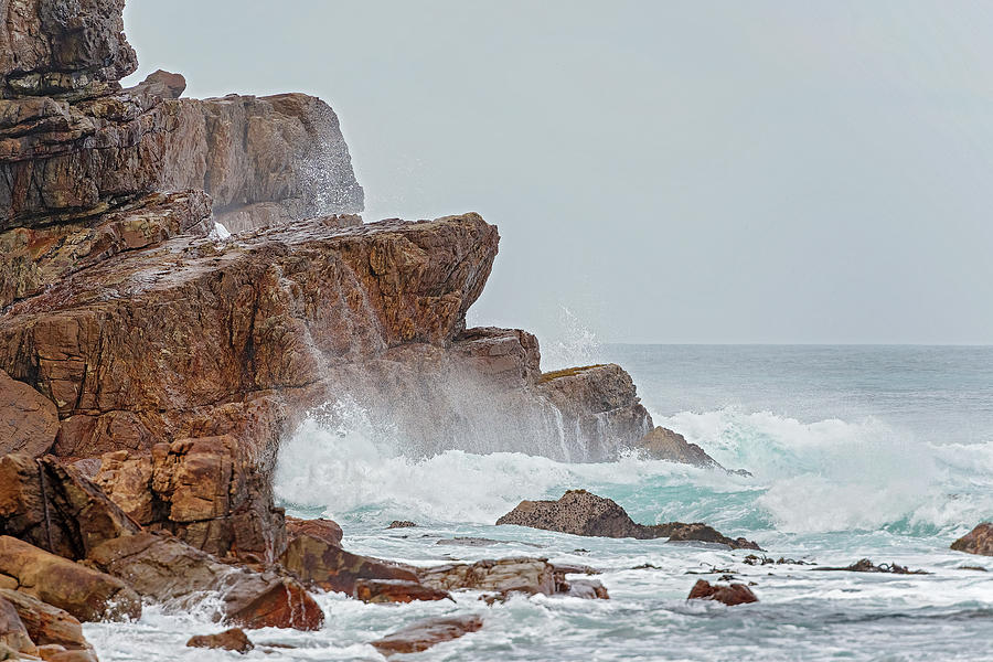 Rocks and the ocean waves near Cape Point in  South Africa Photograph by Marek Poplawski