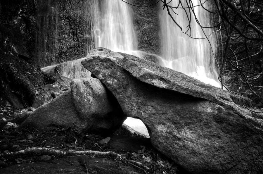 Rocks At A Waterfall In Black and White Photograph by Greg and Chrystal Mimbs