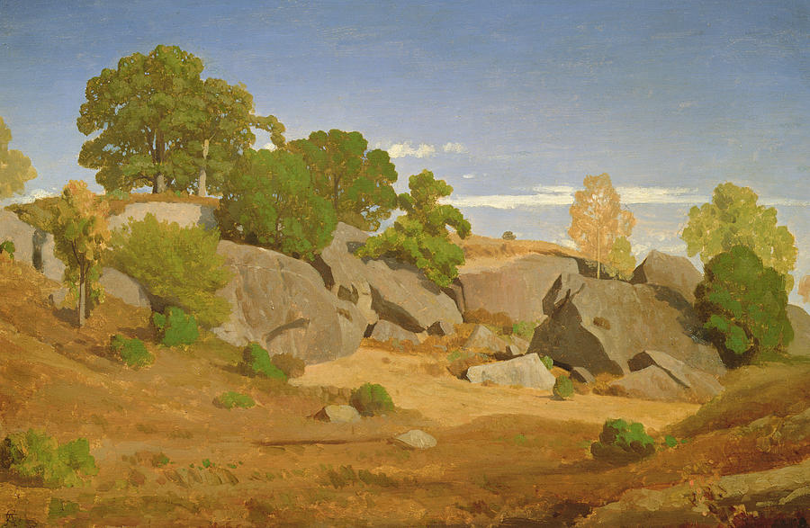 Landscape Painting - Rocks at Fontainebleau by Theodore Caruelle dAligny