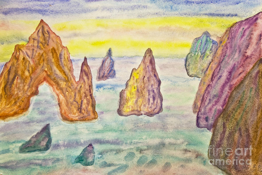 Rocks in sea, painting Painting by Irina Afonskaya