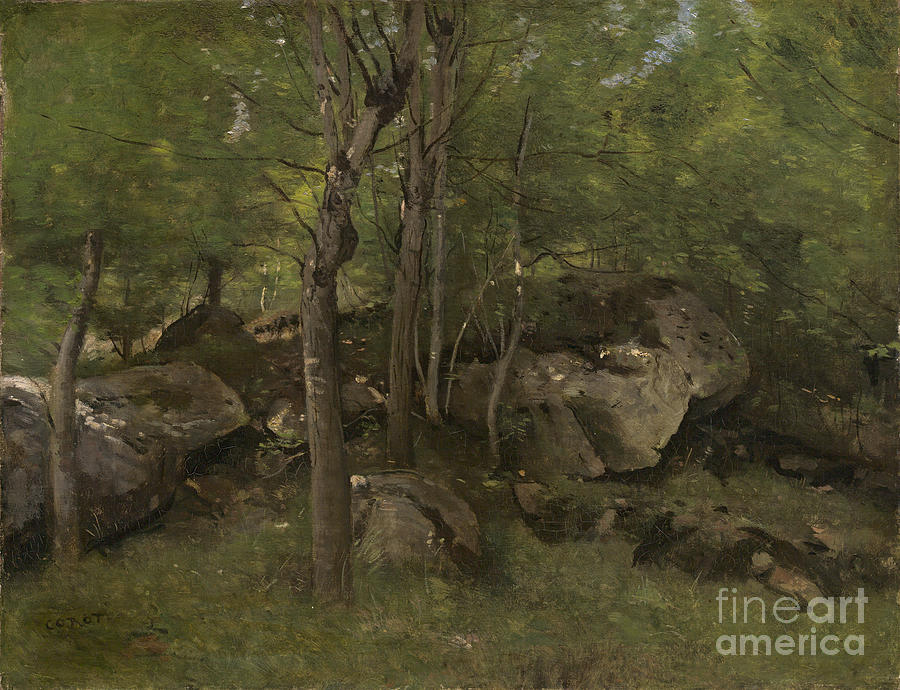 Rocks In The Forest Of Fontainebleau Painting by Jean-baptiste-camille Corot