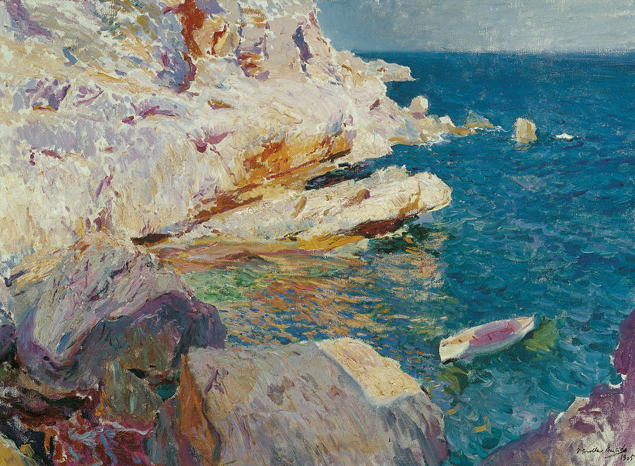 Rocks of Javea and the White Boat Painting by Joaquin Sorolla
