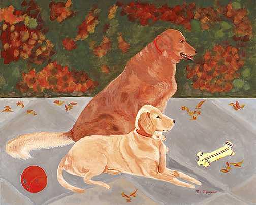 Animal Painting - Rocky and Rambo Golden Retrievers by Thi Nguyen