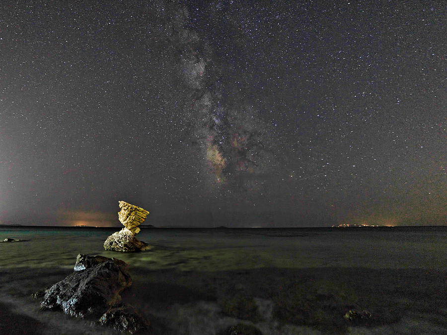Rocky coast under the Milky Way in Andros - Greece Photograph by Constantinos Iliopoulos