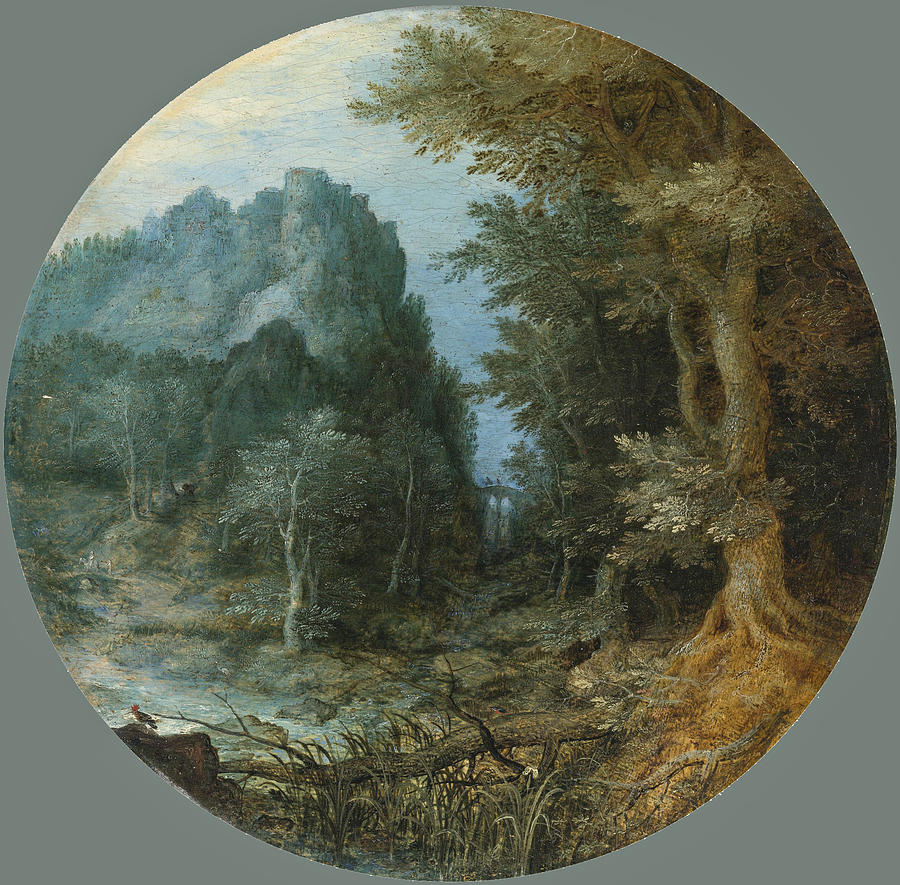 Rocky Forest Landscape with Castle Painting by Jan Brueghel the Elder
