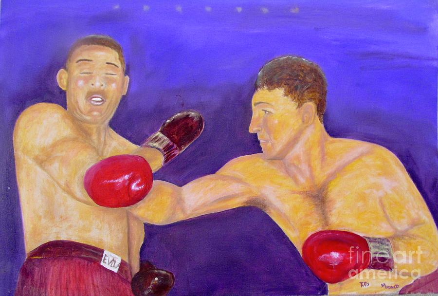 Rocky Marciano - Joe Louis - Original Oil Painting Painting by Anthony Morretta