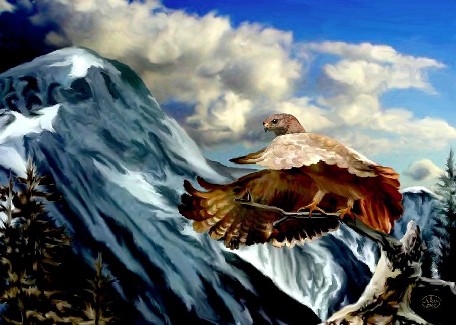 Rocky Mountain Hawk Painting by Ron Chambers