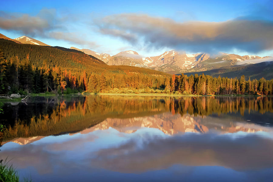 National Parks Photograph - Rocky Mountain Morning Landscape Reflections on Sprague Lake by Gregory Ballos
