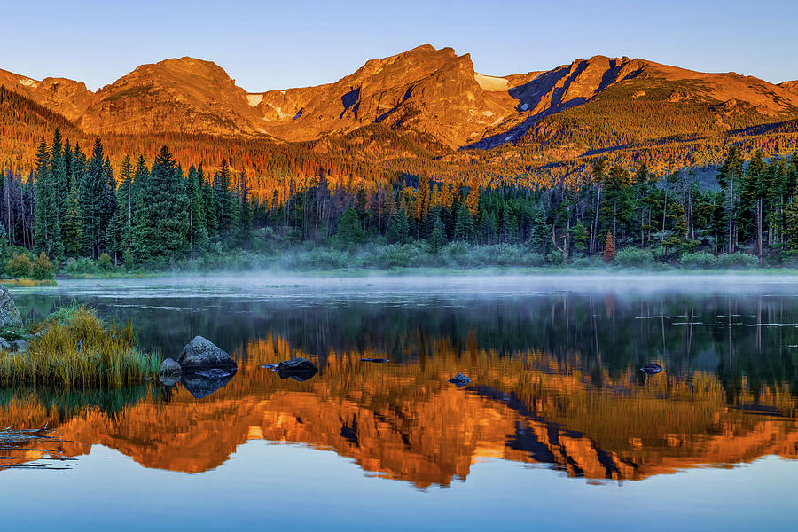 Rocky Mountain Park Mountain Landscape - Colorful Sunrise Reflections Photograph by Gregory Ballos