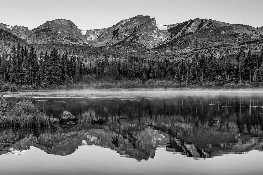 Rocky Mountain Park Mountain Landscape - Monochrome Reflections Photograph by Gregory Ballos