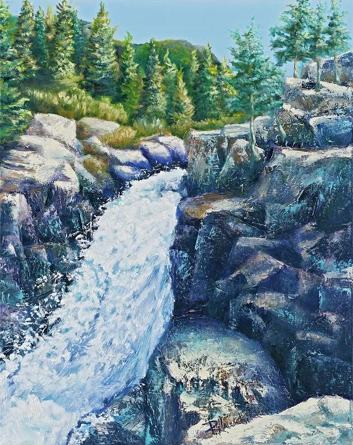 Rocky Mountain Waterfall Painting by Rebecca Hauschild