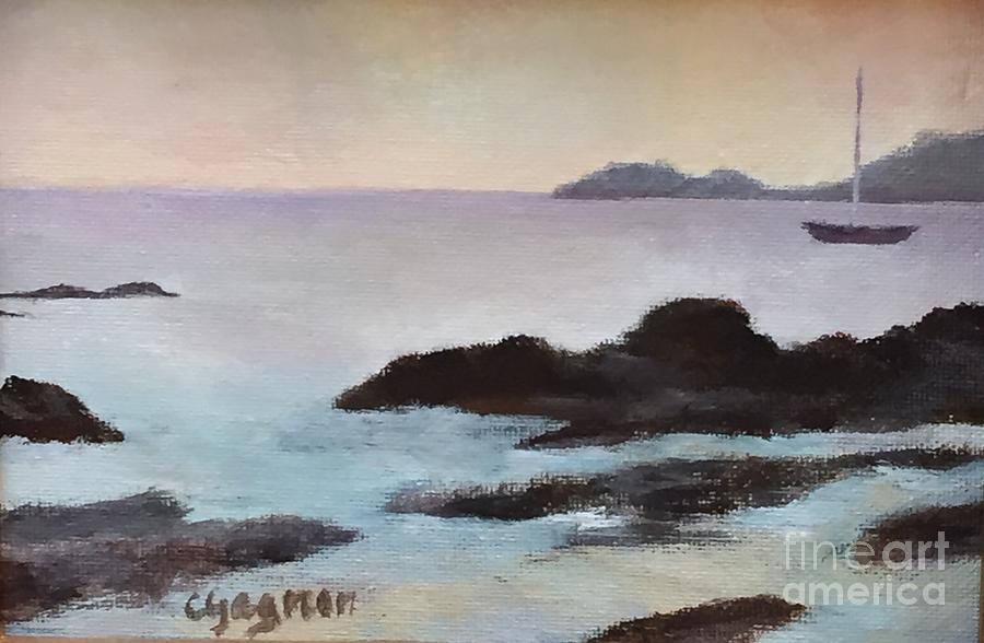 Rocky Neck at Sunset Painting by Claire Gagnon