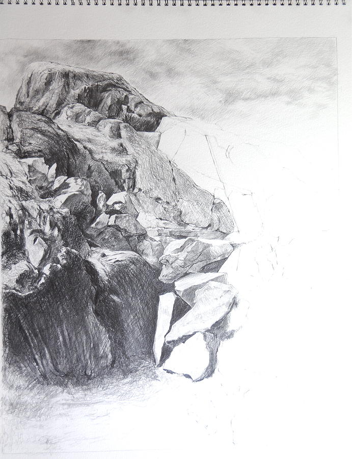Rocky outcrop in Snowdonia. Drawing by Harry Robertson