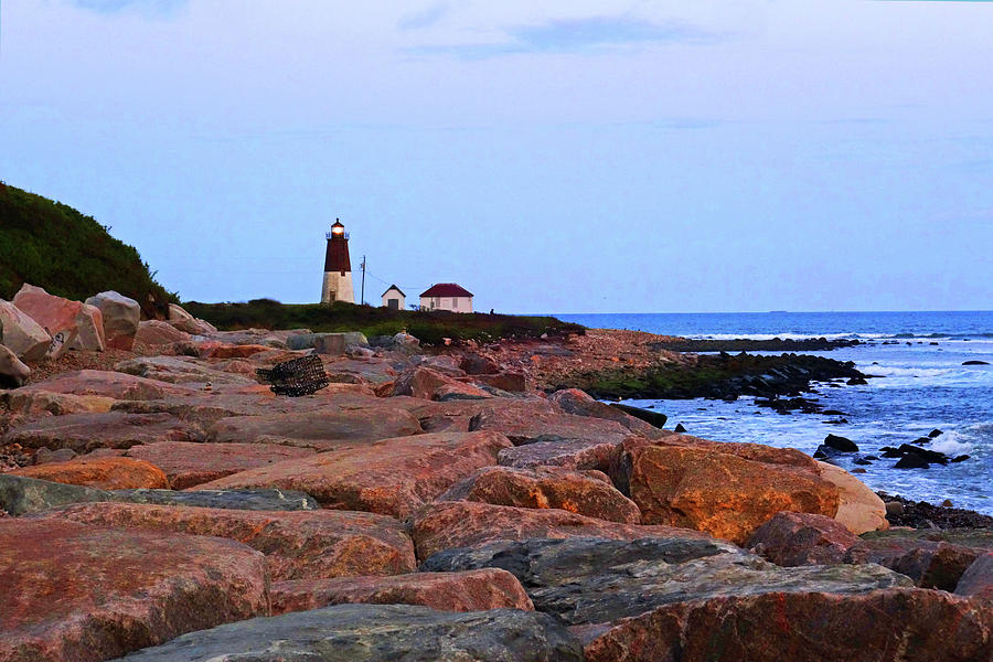 Rocky Path Night Judith Point Lighthouse Narragansett Rhode Island RI Breakwater Photograph by Toby McGuire