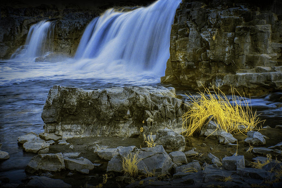 Rocky Shore in Infrared by the Waterfalls at Falls Park in Sioux Falls South Dakota Photograph by Randall Nyhof