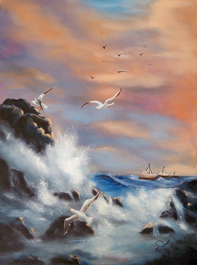 Rocky Shore Painting by Joni McPherson