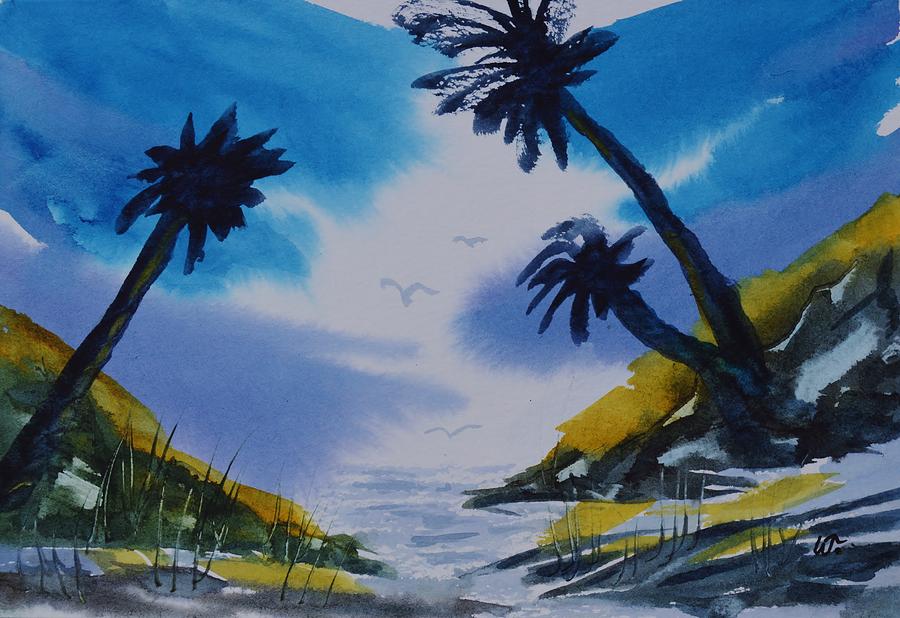 Rocky Shore Palms Painting by Warren Thompson