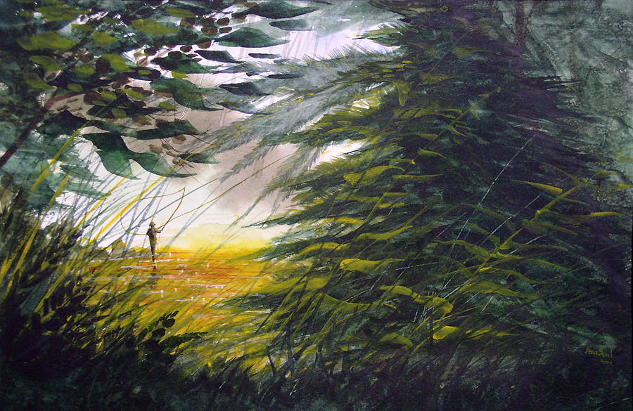 Fishing Painting - Rocky Stream by Sean Seal