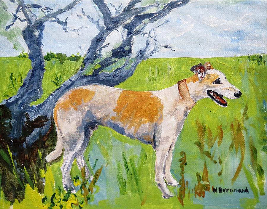 Greyhound Painting - Rocky the Greyhound by Nancy Brennand