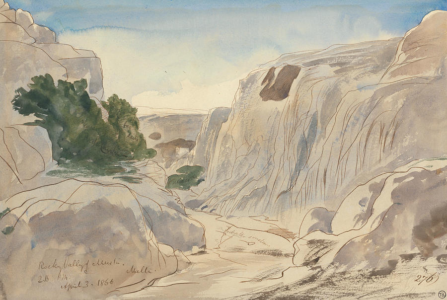 Rocky Valley of Mosta, Malta, Two-Fifteen p.m. Drawing by Edward Lear