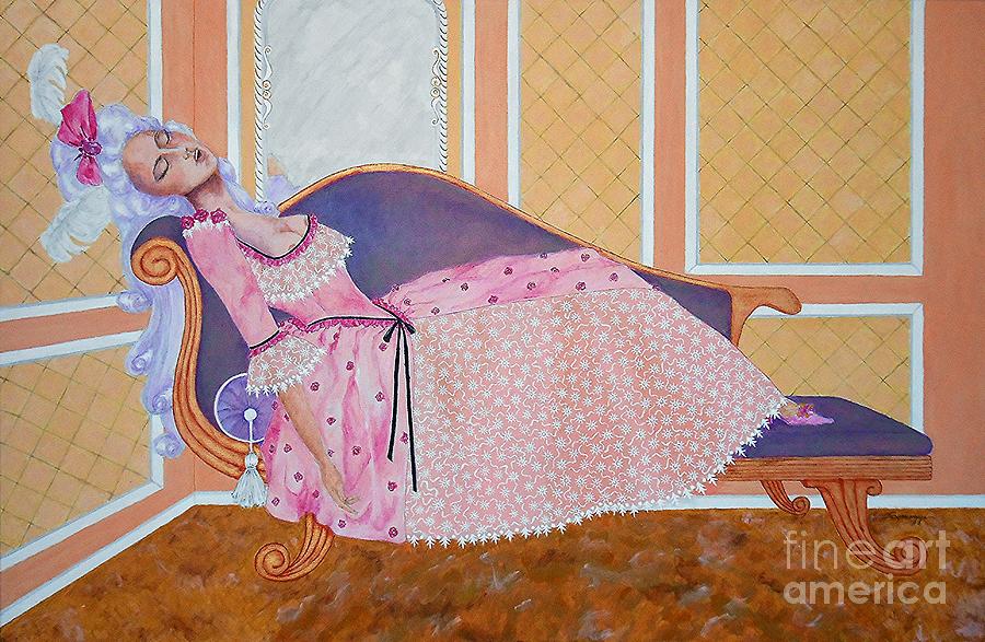 Peach Painting - Rococo Coquette -- Mme. Pompadour, #2 in Famous Flirts Series by Jayne Somogy